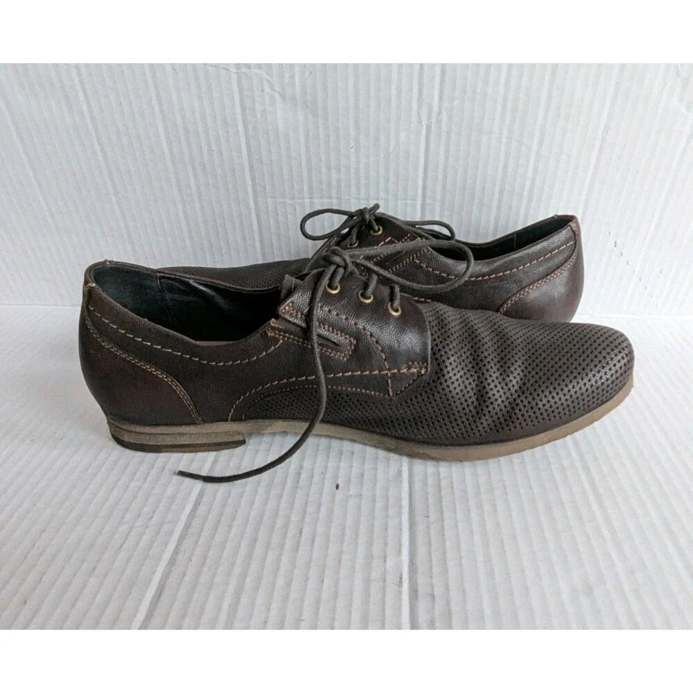 TJ Collection Men's Sz 43 Leather Derby Dress Shoes Brown Lace Up Ventilated